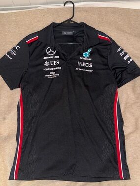 Mercedes AMG Petronas Black Polo with Red and White Stripes